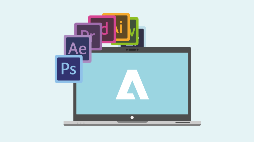 Un ordinateurs avec différentes application de la suite Adobe