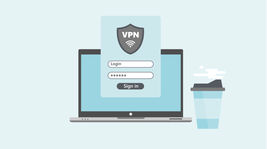 Protéger mes accès à distance : un ordinateur avec café à côté, protégé par un VPN